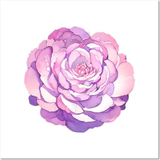 Lavender Purple Pink Hues Isolated Peony Flower - Aquarelle Watercolor Floral Painting Posters and Art